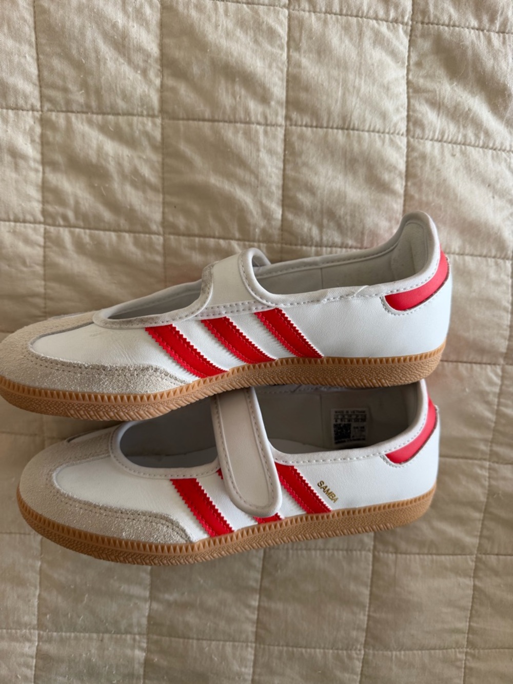 Adidas Kids Red and White Mary Jane Sambas - Picture 8 of 10